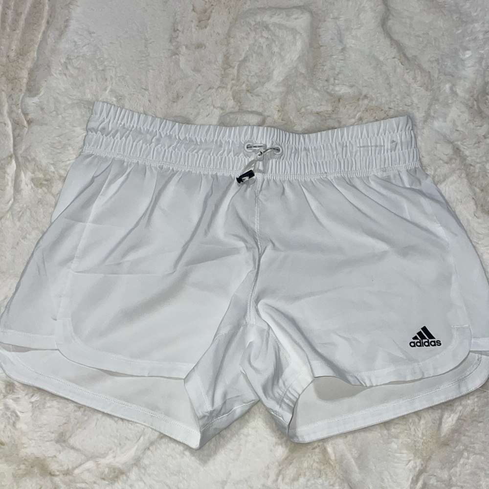 white adidas athletic shorts